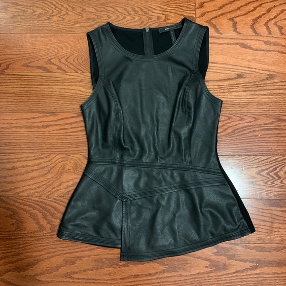 BCBGMaxAzria Tops - BCBGMAXAZRIA Peplum Leather Blouse